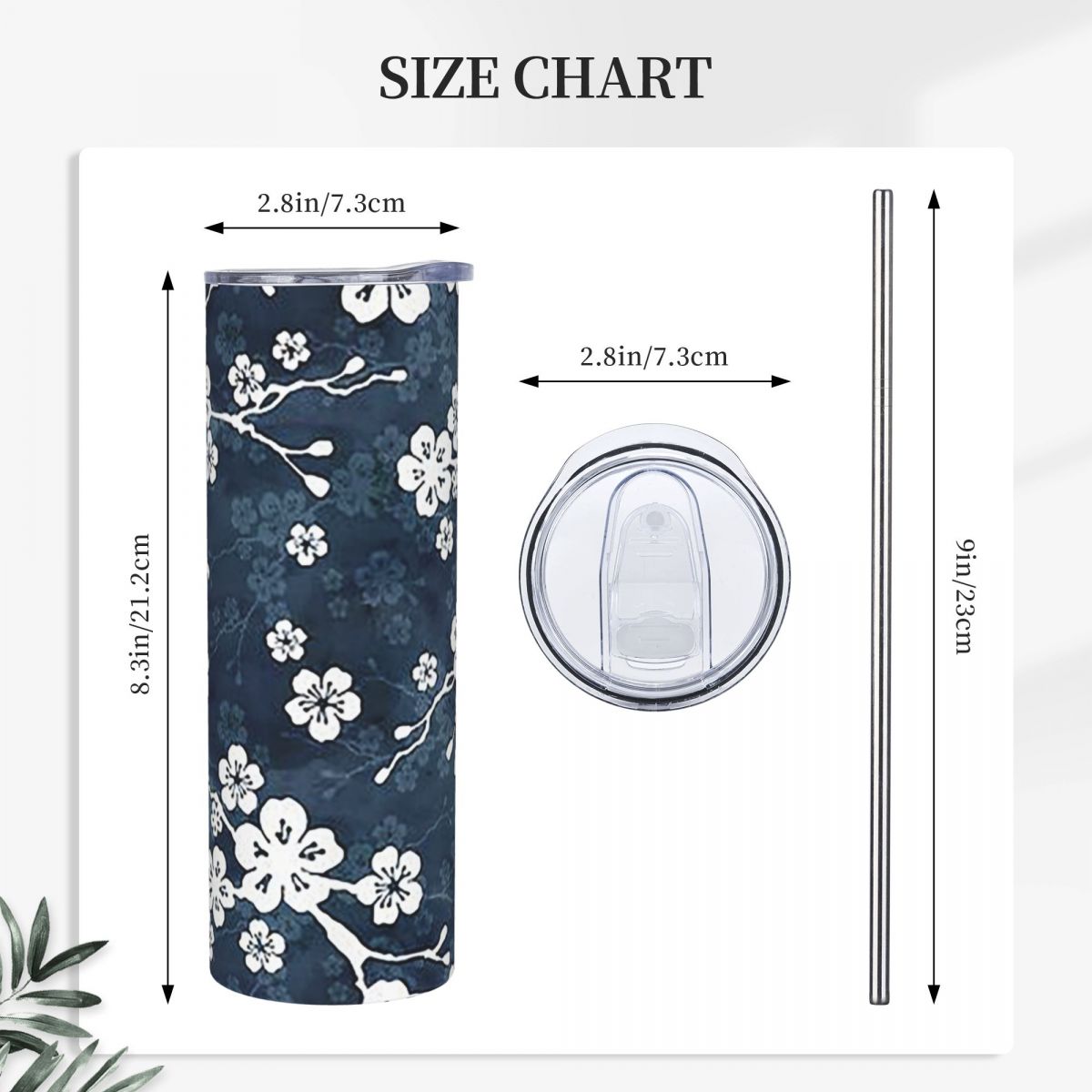 Navy And White Cherry Blossom  - Tumbler 20Oz White recension och pris