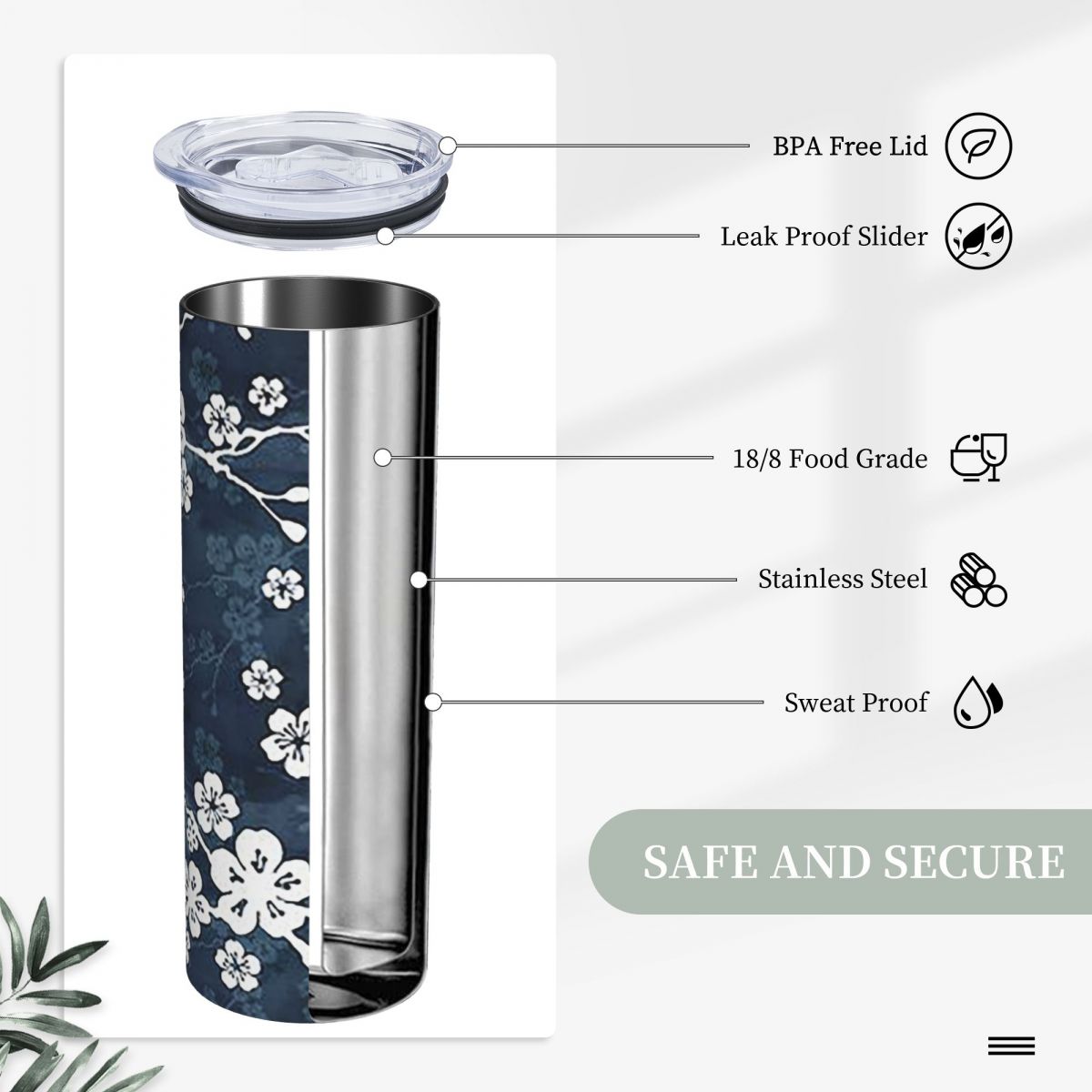 Navy And White Cherry Blossom  - Tumbler 20Oz White recension och pris